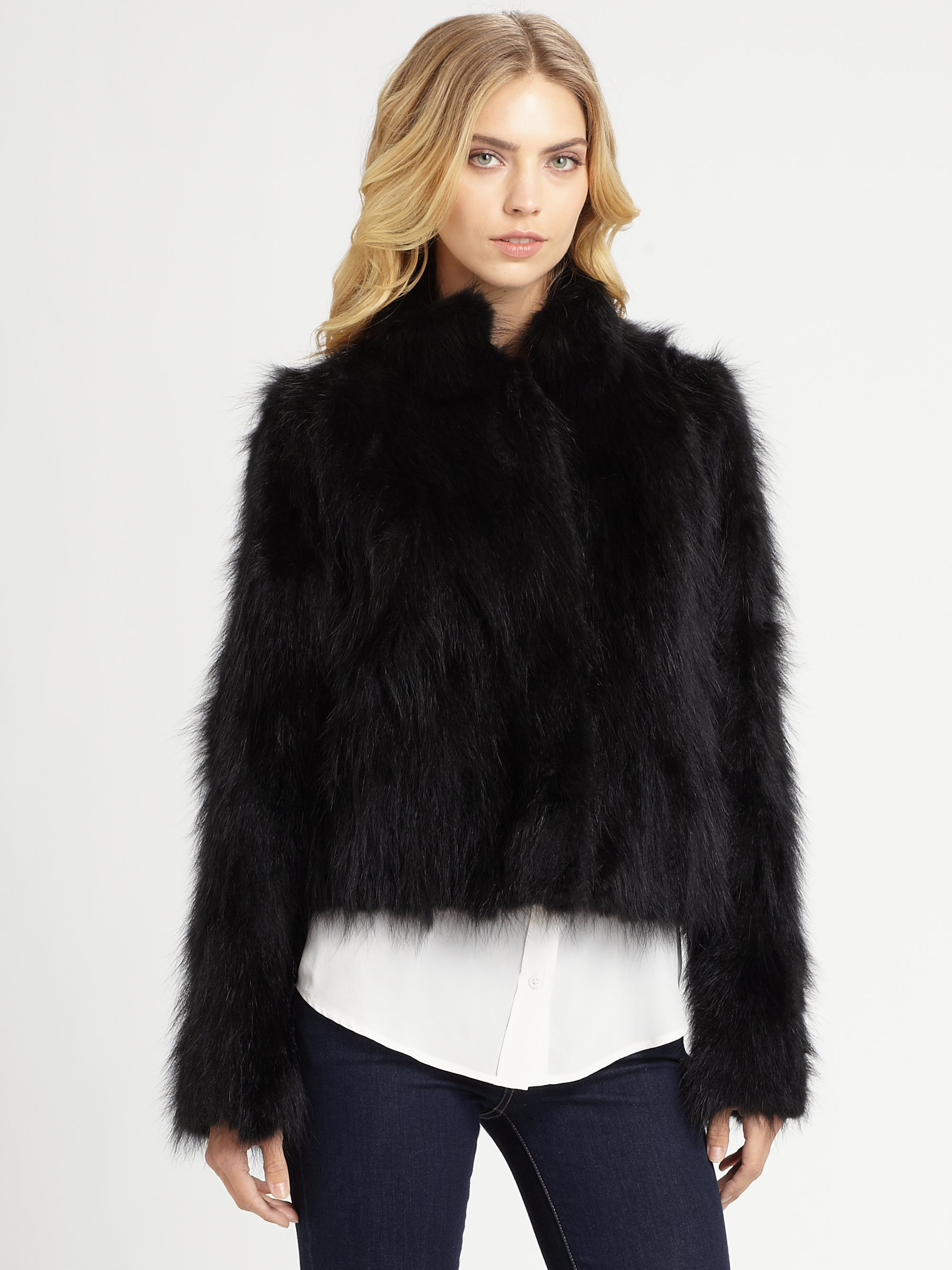 black raccoon fur coat