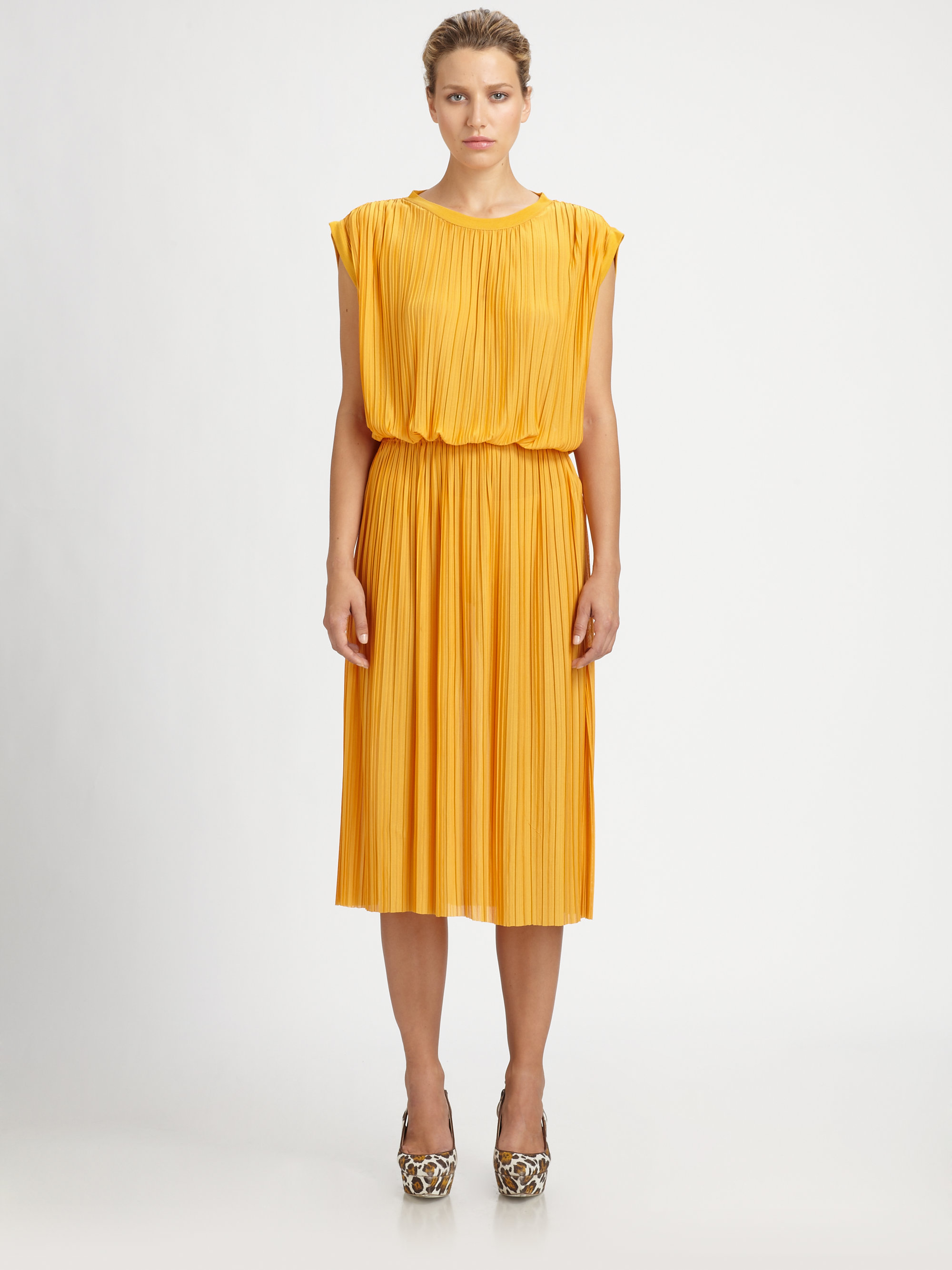 Stella Mccartney Pleated Dress in Yellow | Lyst