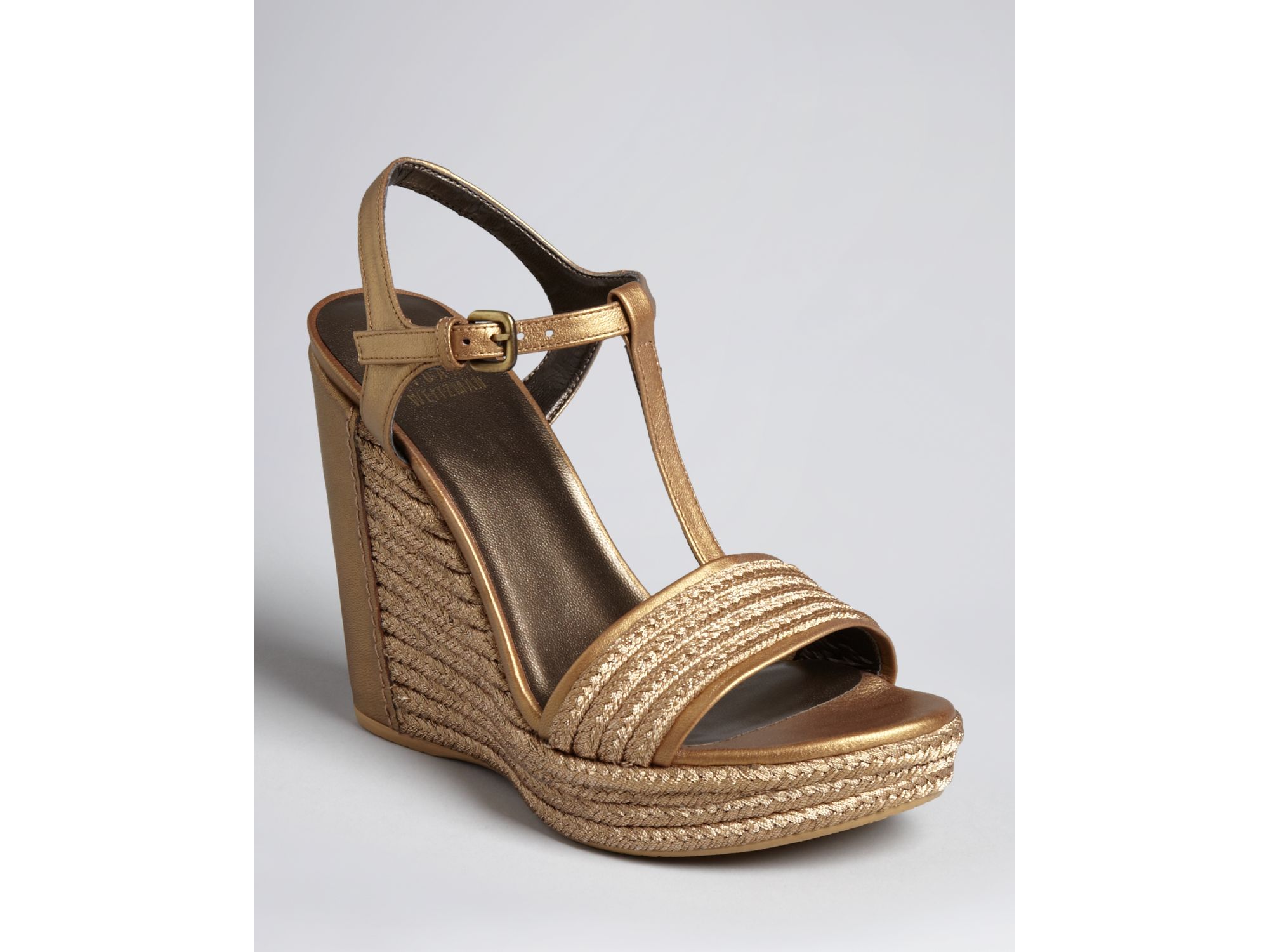 Stuart Weitzman Platform Wedge Sandals Matey High Heel in Metallic Lyst