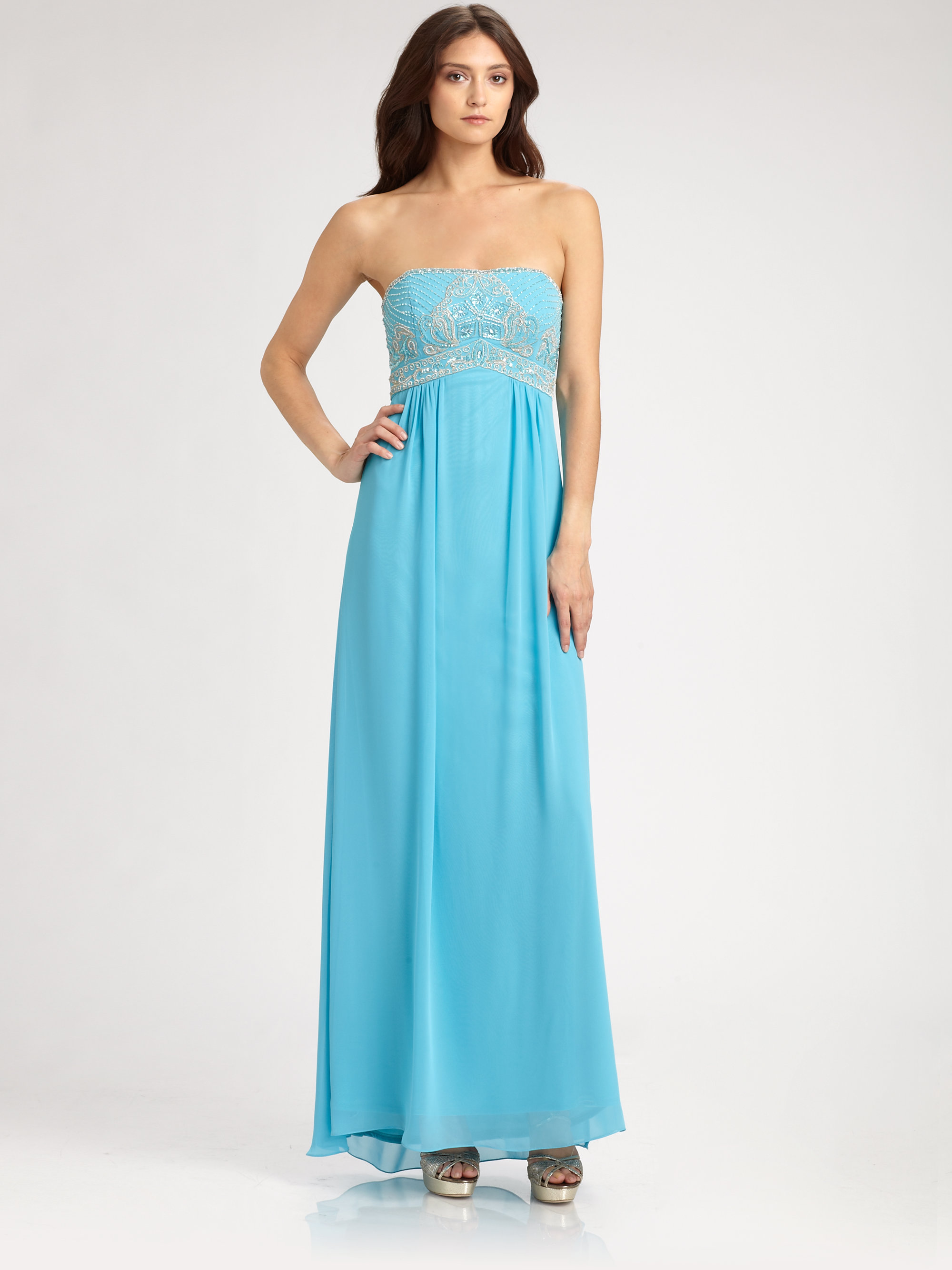 Lyst - Sue wong Strapless Gown in Blue
