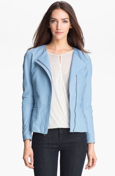 Theory Enora Leather Jacket in Blue (baby blue) | Lyst