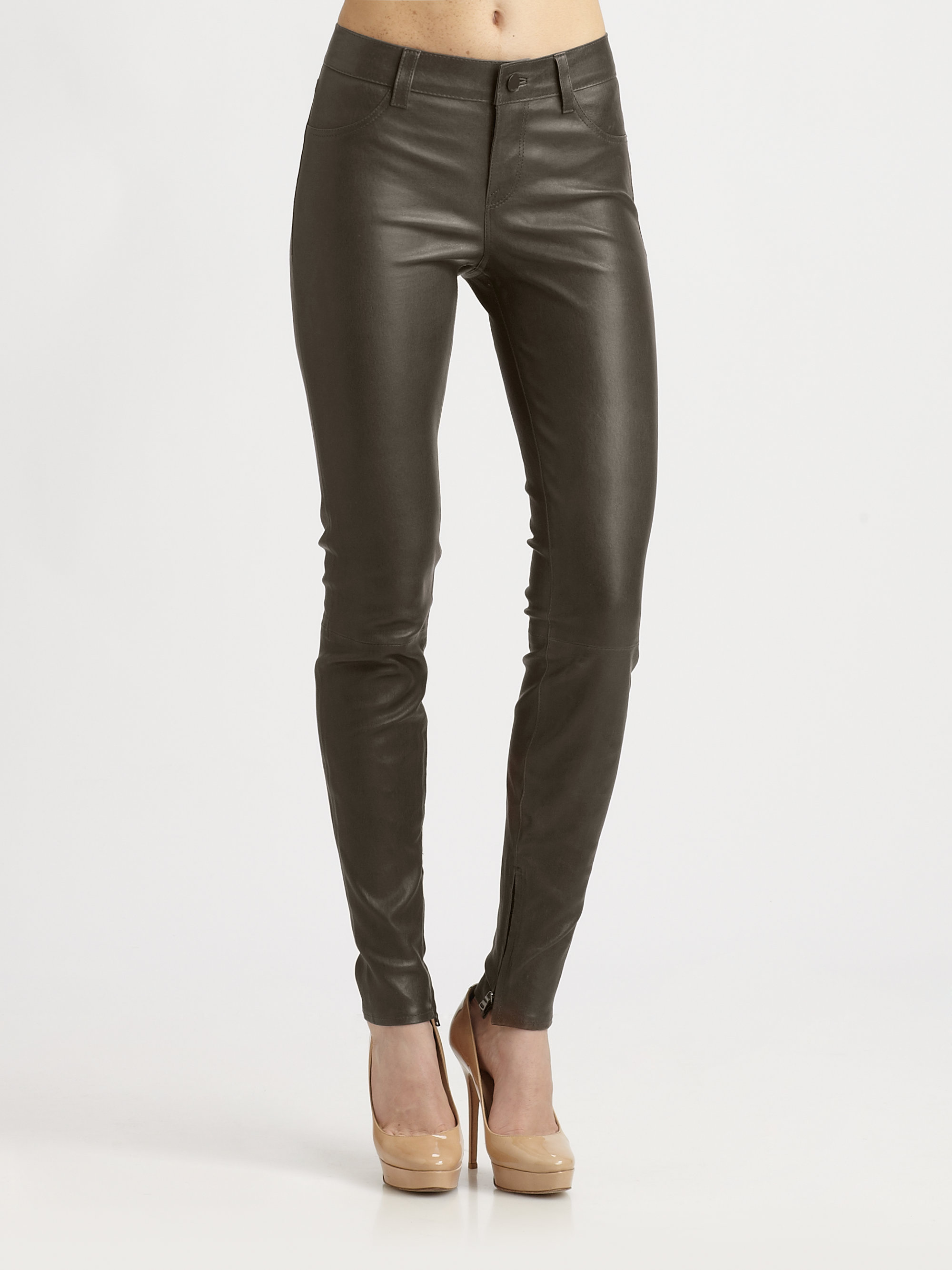 Vince Washed Leather Pants in Olive (Black) - Lyst