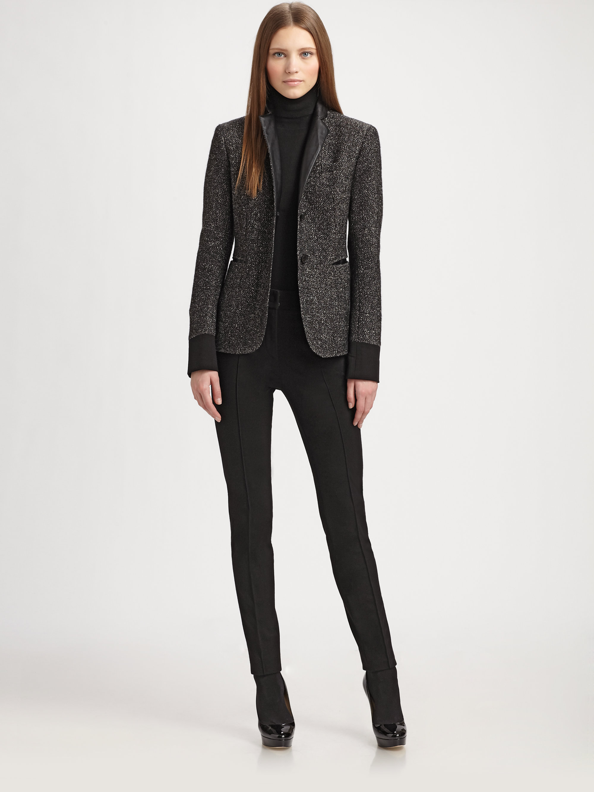 Akris Punto Contrast Trim Tweed Jacket in Black | Lyst