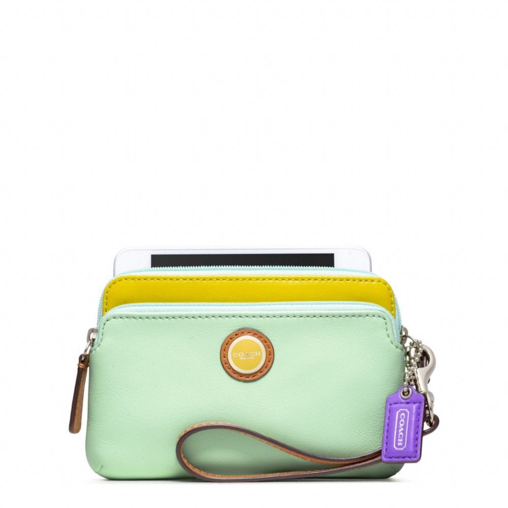 COACH Poppy Colorblock Leather Double Zip Wristlet in Green Lyst