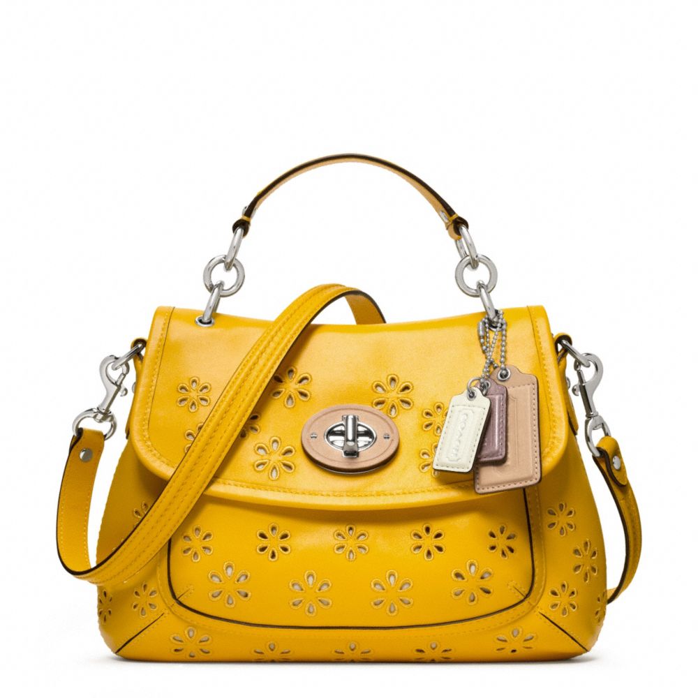 Lyst - Coach Poppy Eyelet Leather Top Handle Crossbody in Yellow