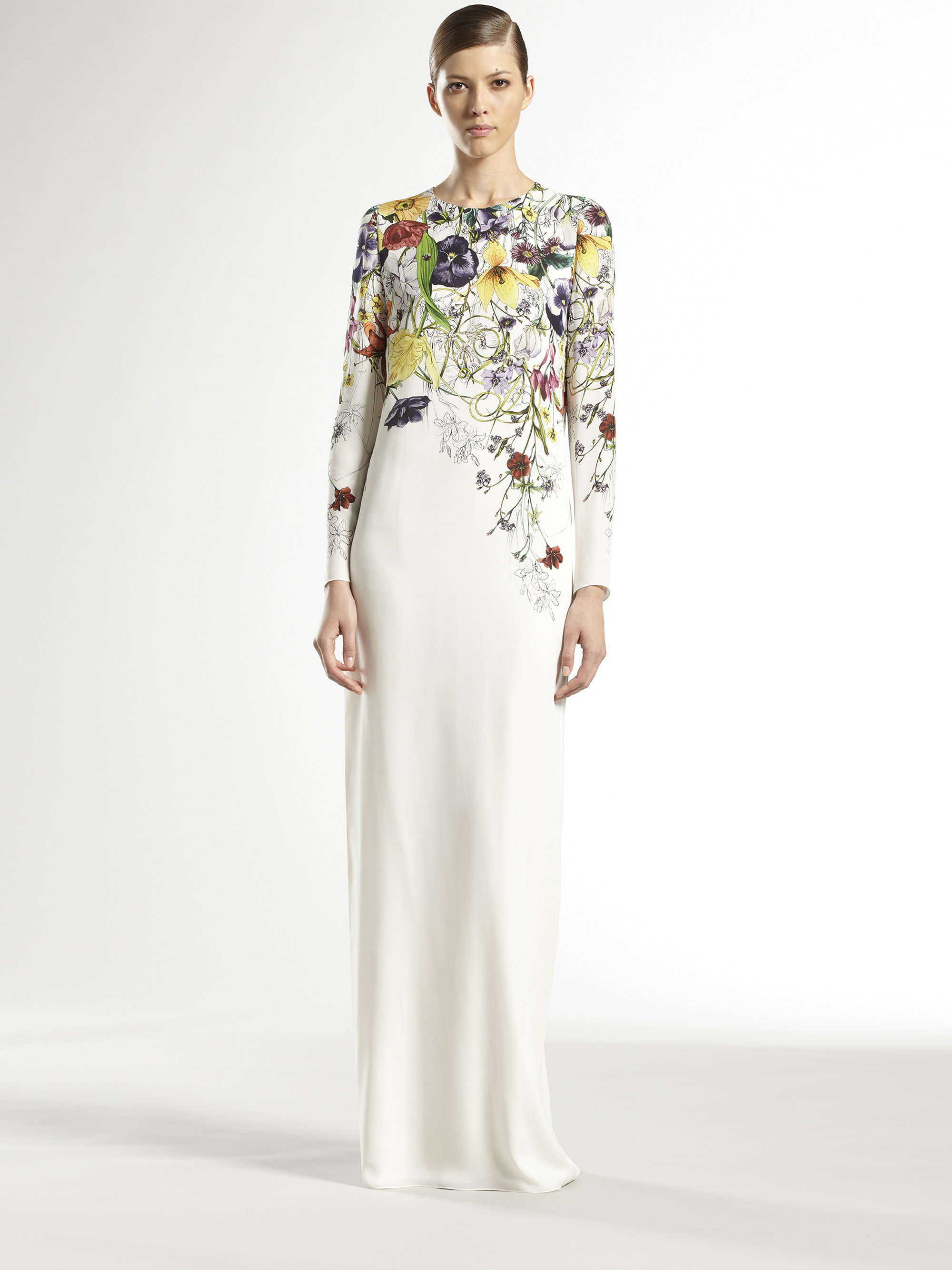 Gucci Silk Flora Infinity Gown in White | Lyst