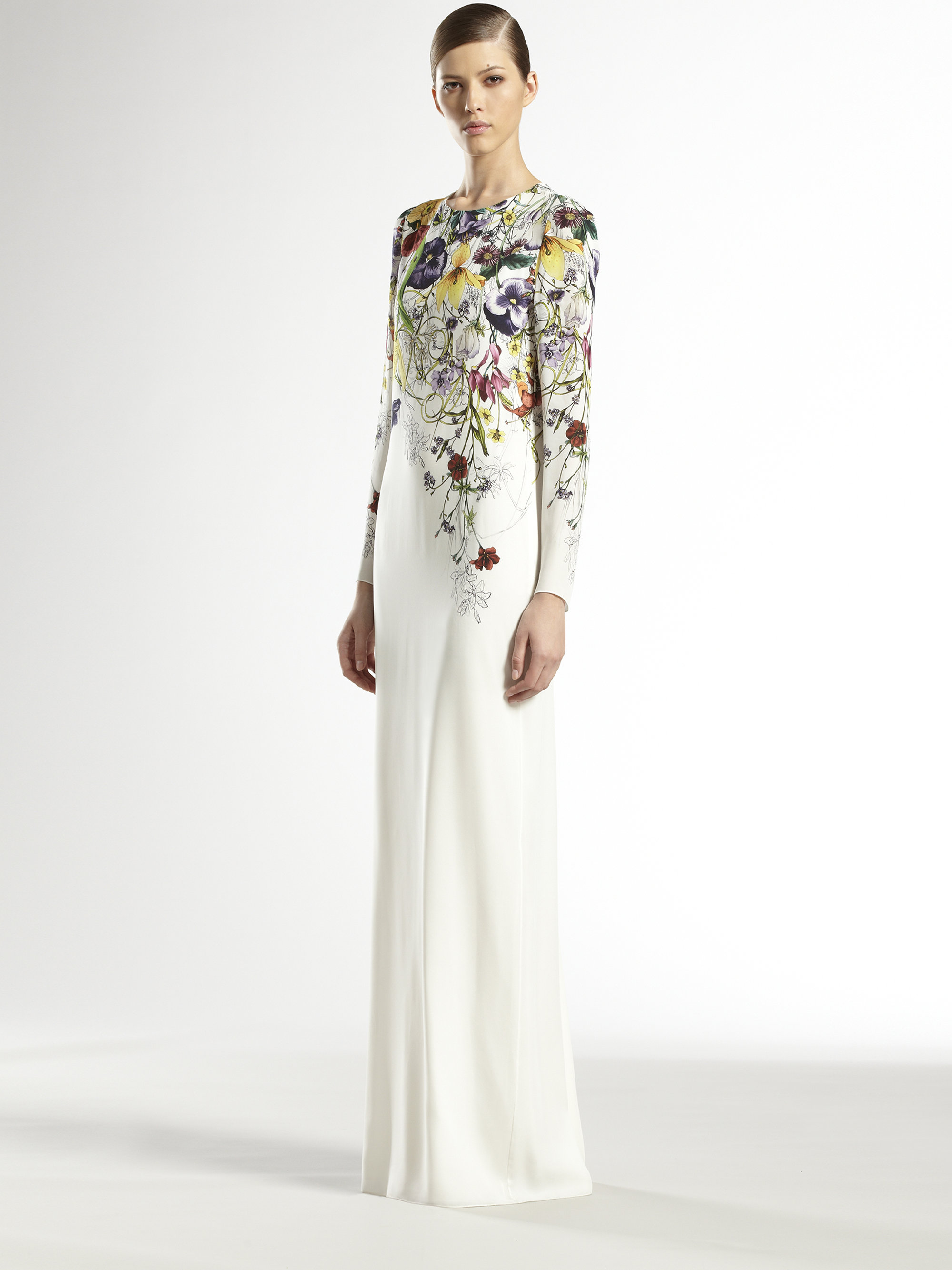 Gucci Silk Flora Infinity Gown in White - Lyst