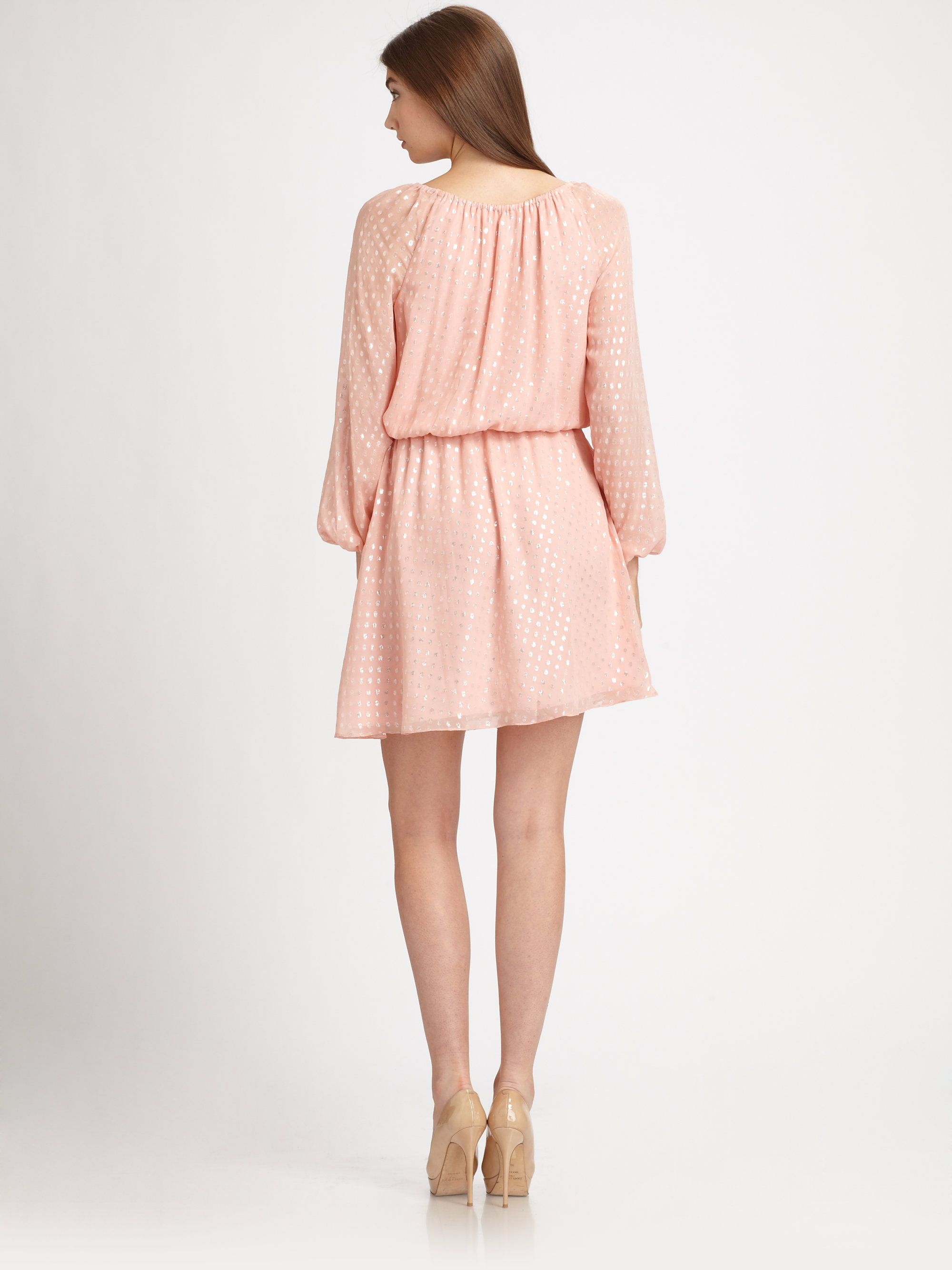 Lyst - Halston Peasant Dress in Pink