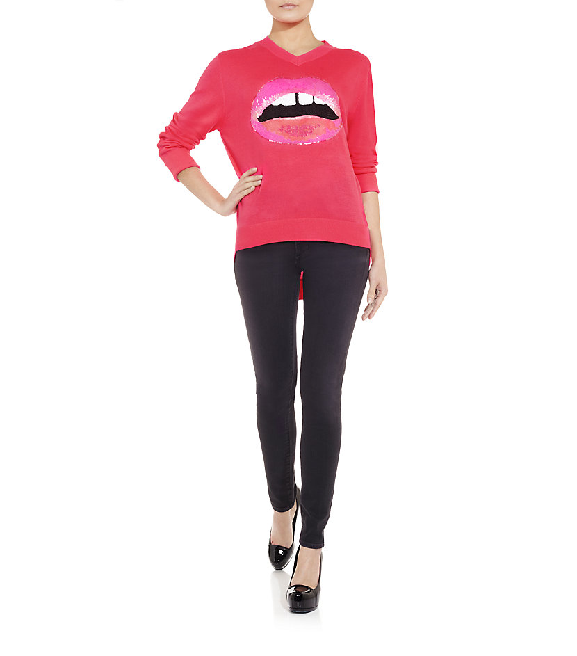 pink sequin lips jumper