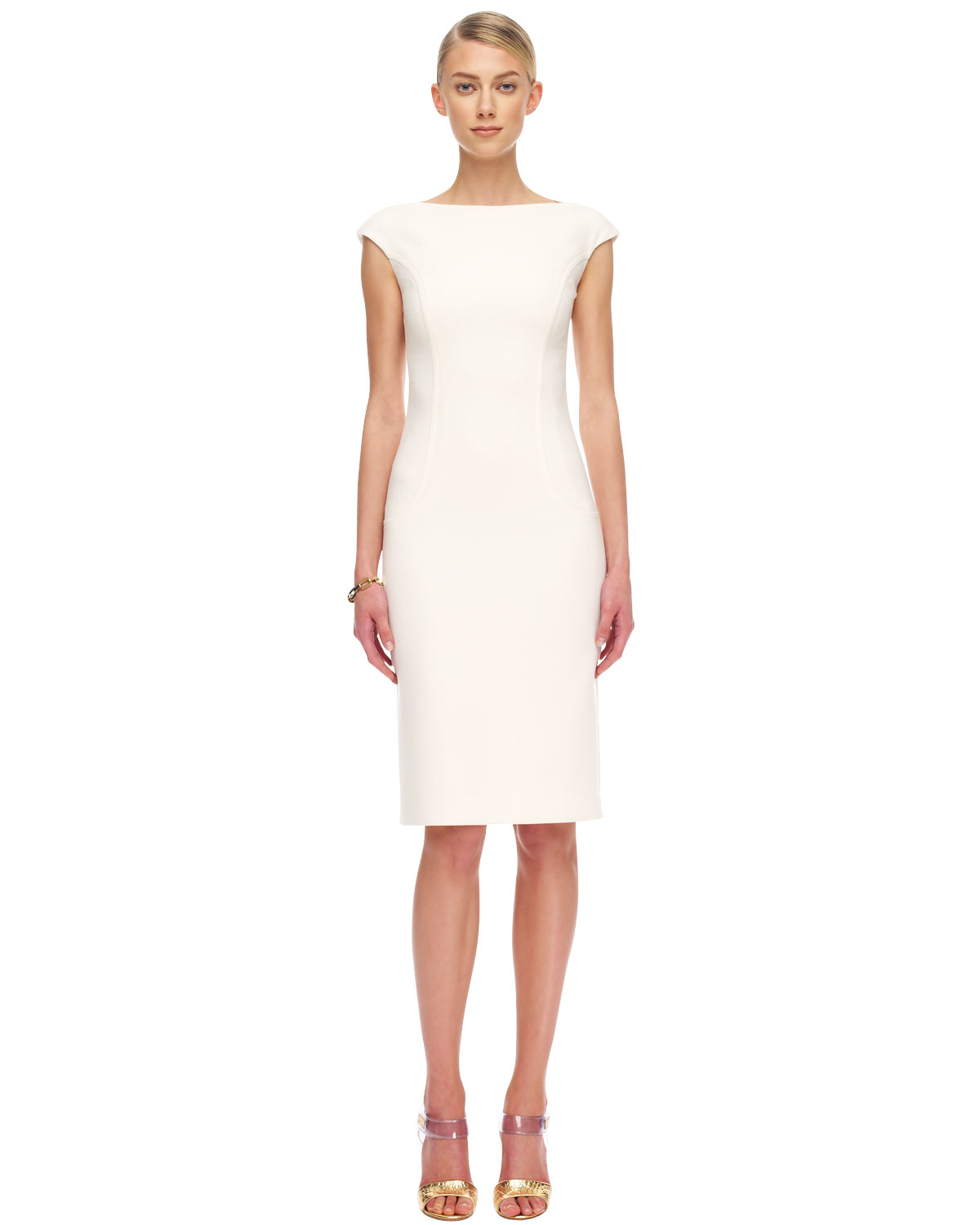 Michael Kors Crepe Capsleeve Sheath Dress in White