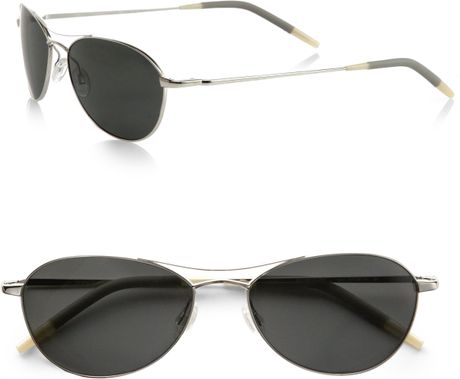 Oliver Peoples Aero 57 Aviator Sunglasses in Silver | Lyst