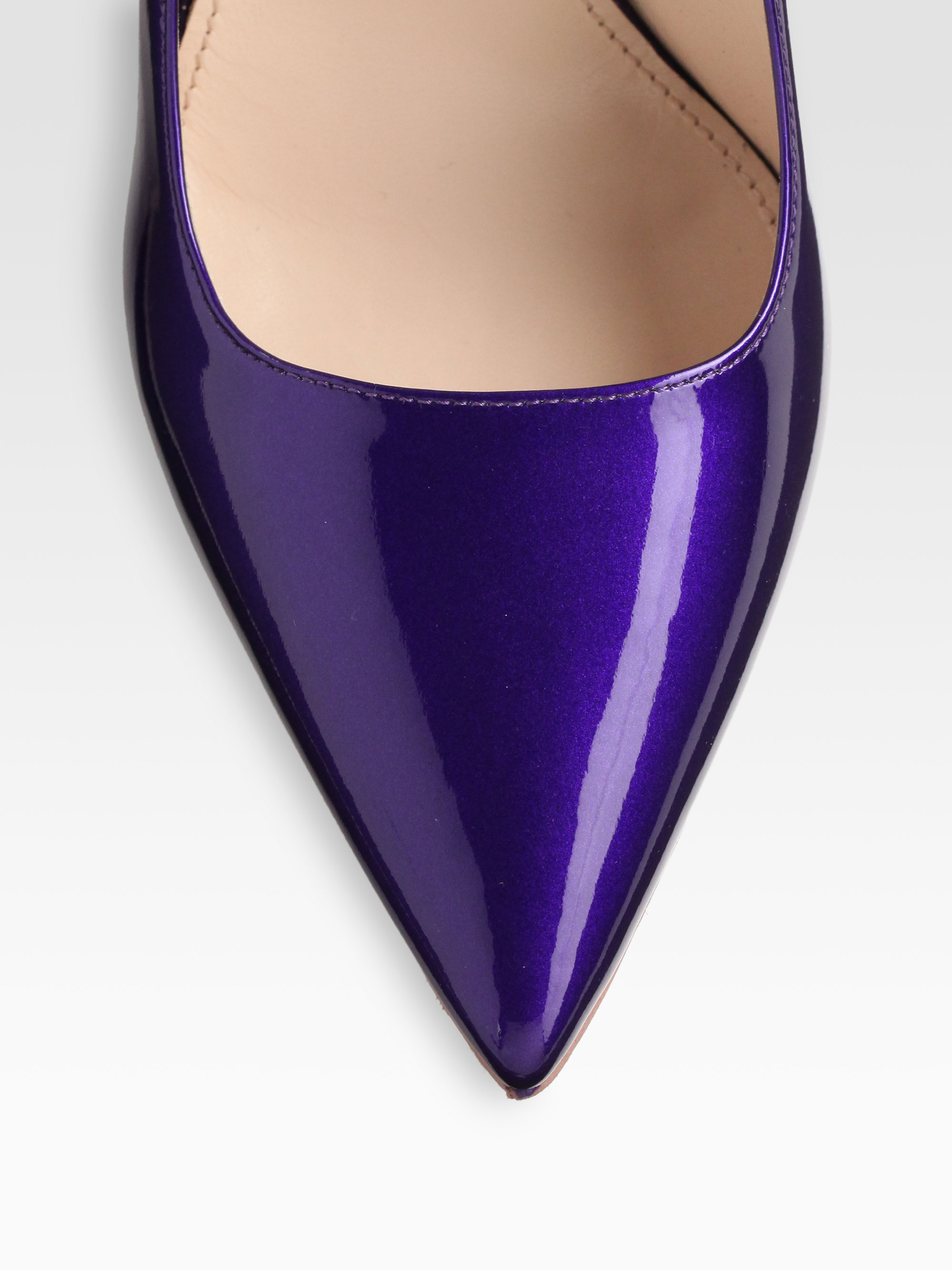 Prada Patent Leather Chrome Heel Pumps in Purple | Lyst