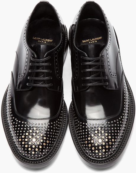 Saint Laurent Black and Silver Nail_perforated Brogues in Black for Men ...