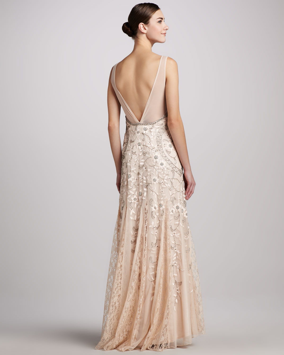 Sue Wong Sleeveless Beaded Gown In Blush Natural Lyst