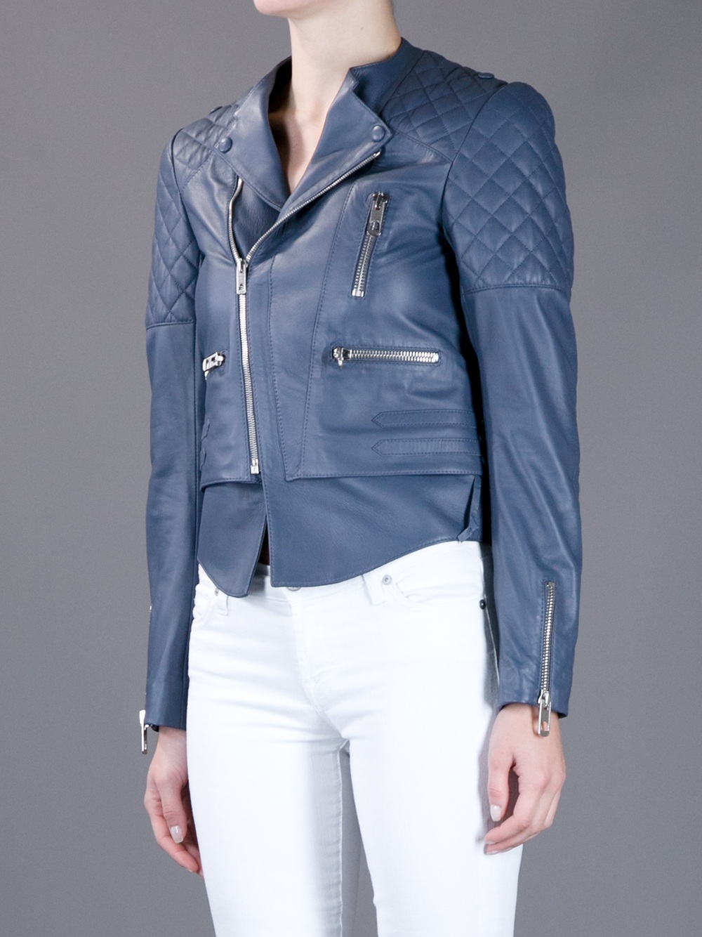 Balenciaga Quilted Leather Jacket In Blue Lyst