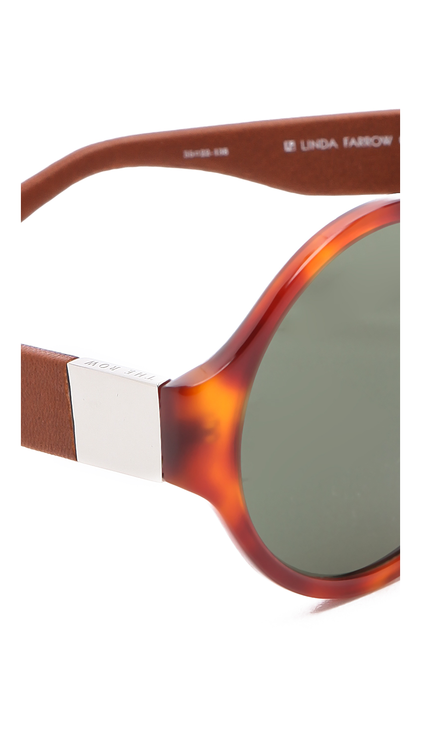 Lyst The Row Round Leather Sunglasses In Brown 