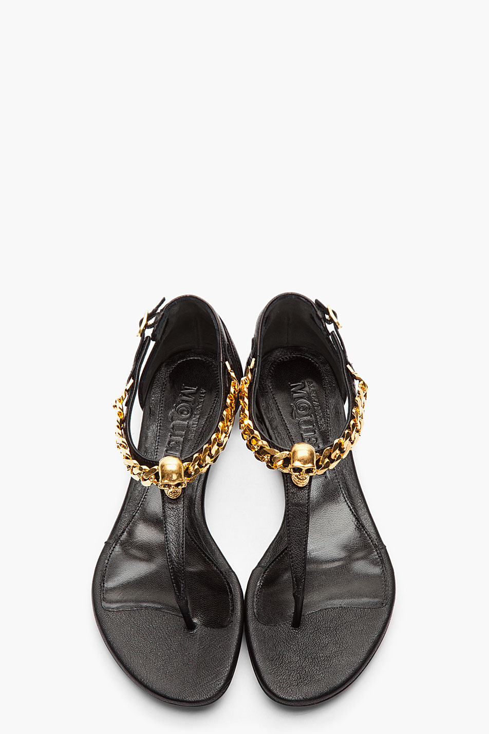 Alexander McQueen Leather Chain and Skull Sandals in Black | Lyst