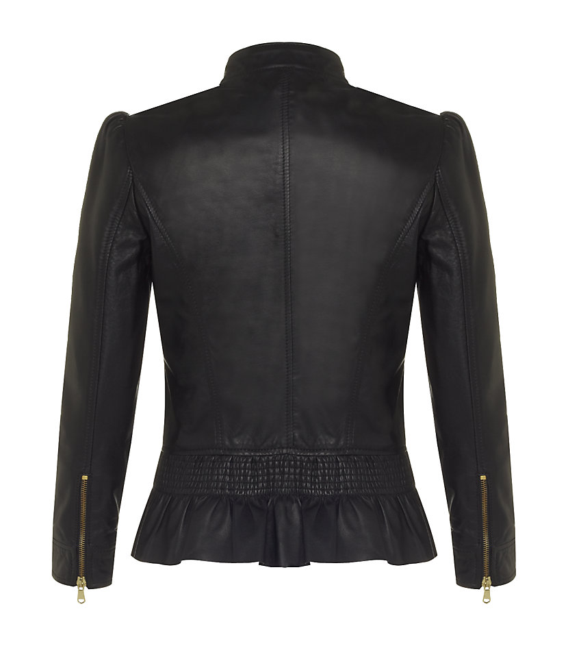 Red valentino Ruffle Leather Jacket in Black | Lyst