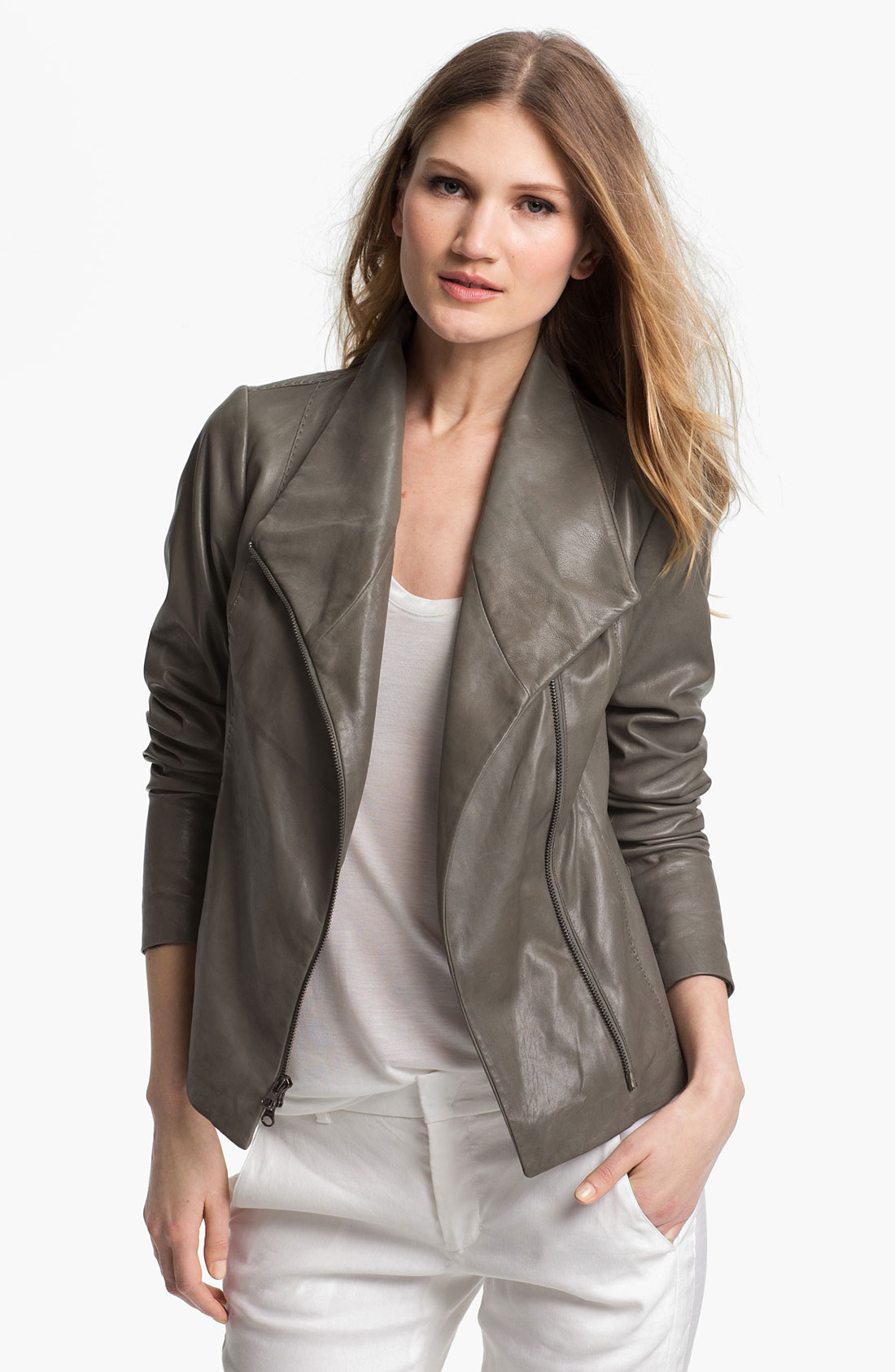Vince Scuba Leather Jacket Cairoamani Com Lyst Vince Leather Scuba Jacket In Gray