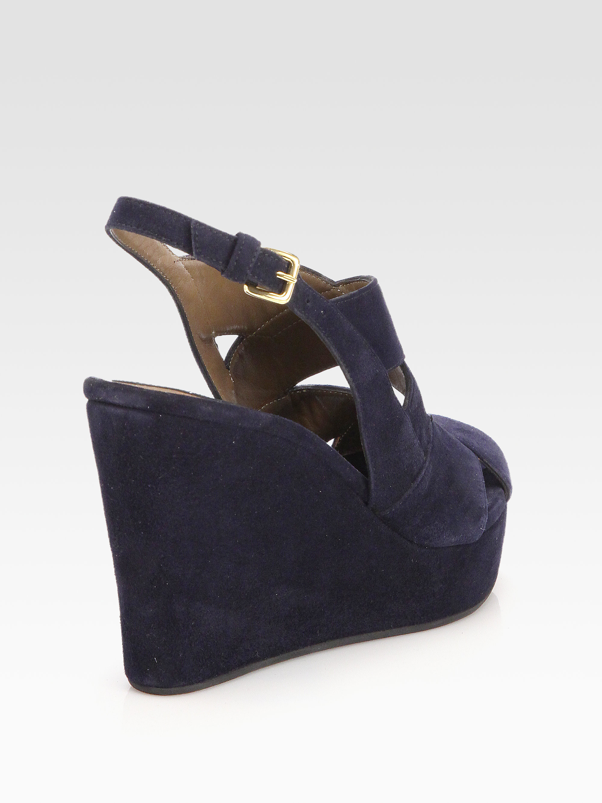 Lyst - Marni Suede Banded Wedge Sandals in Blue