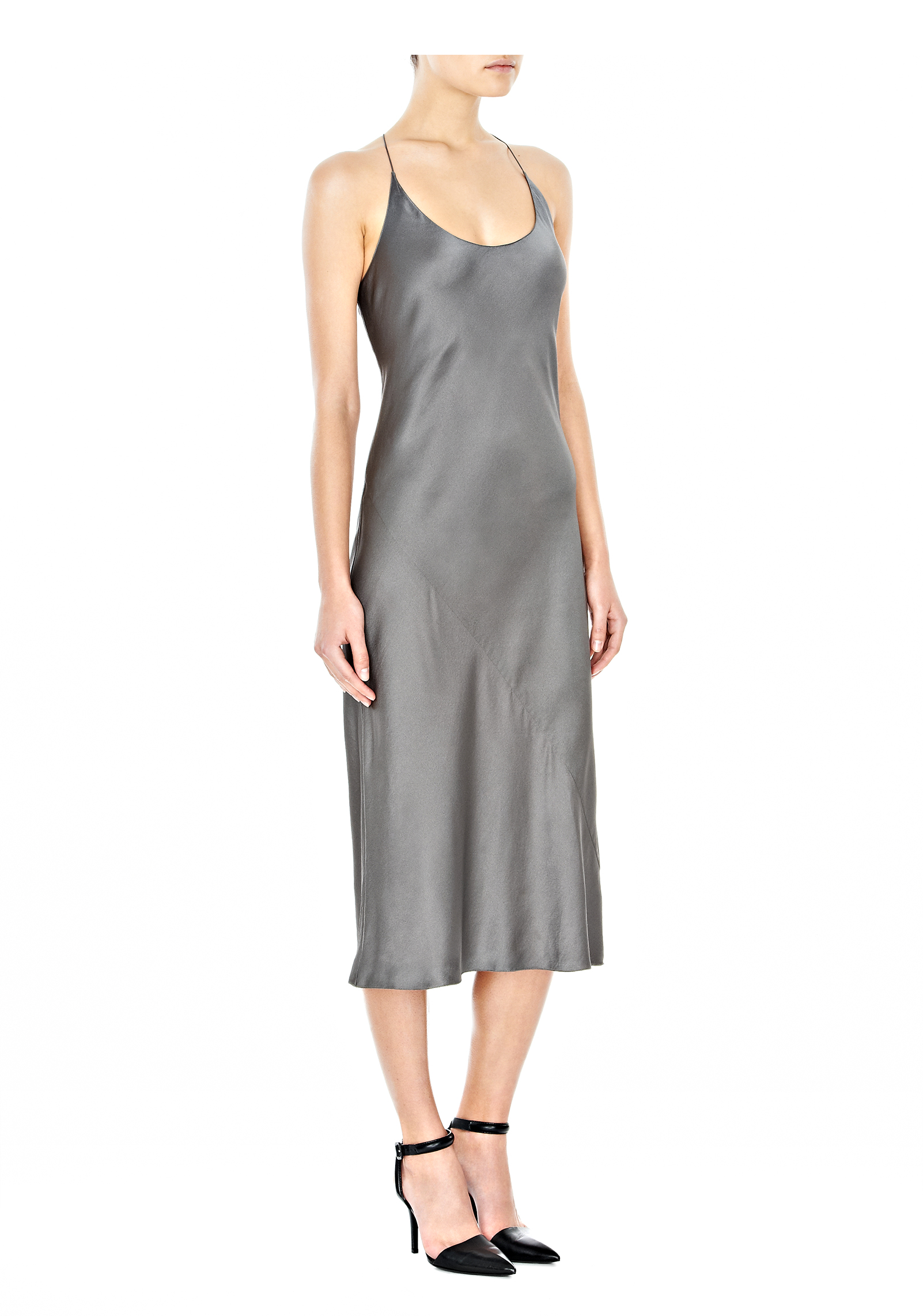 Alexander Wang Silk Satin Slip Dress in Gray | Lyst