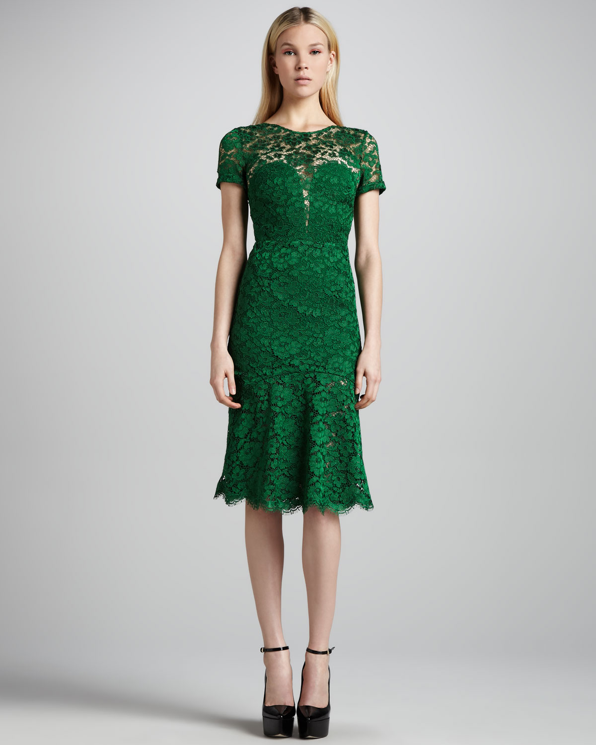 womens green lace dress