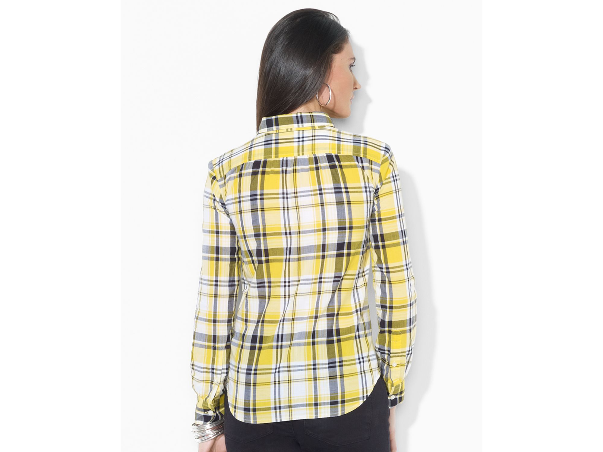 Yellow And White Plaid Shirt Cheap Sale 