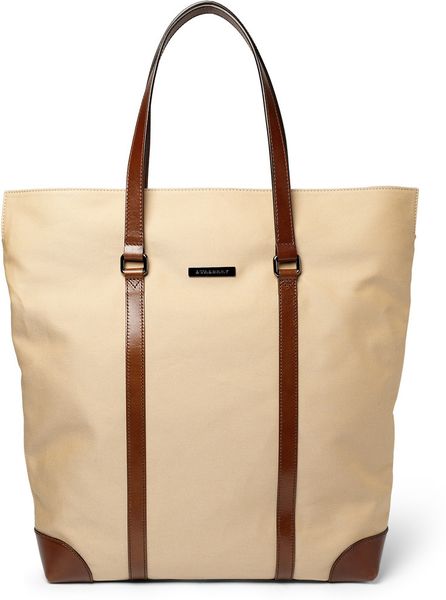 Burberry Leather and Canvas Tote Bag in Beige for Men | Lyst