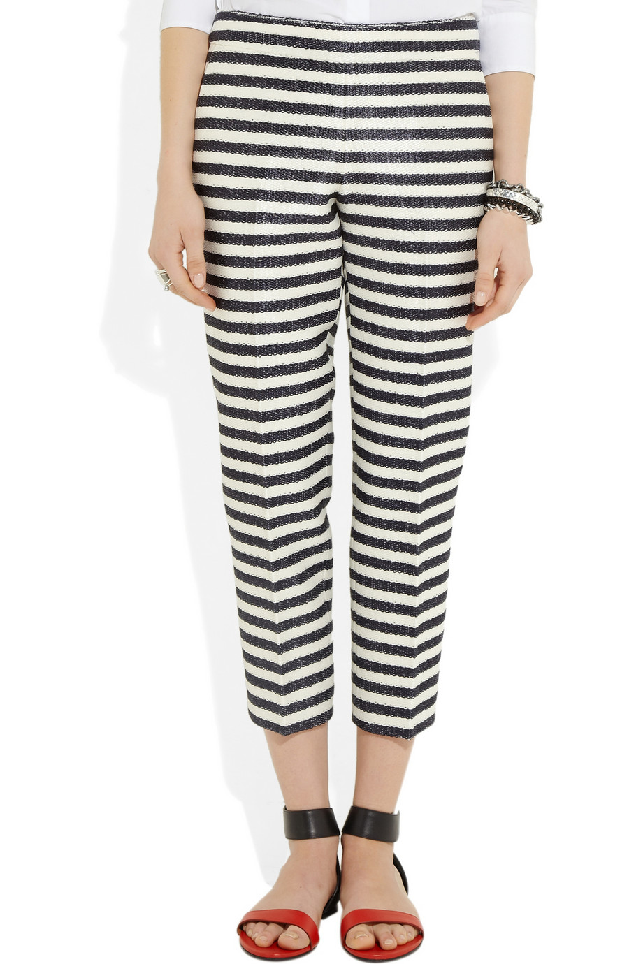 J.Crew Estelle Striped Raffia Pants in Navy (Blue) Lyst