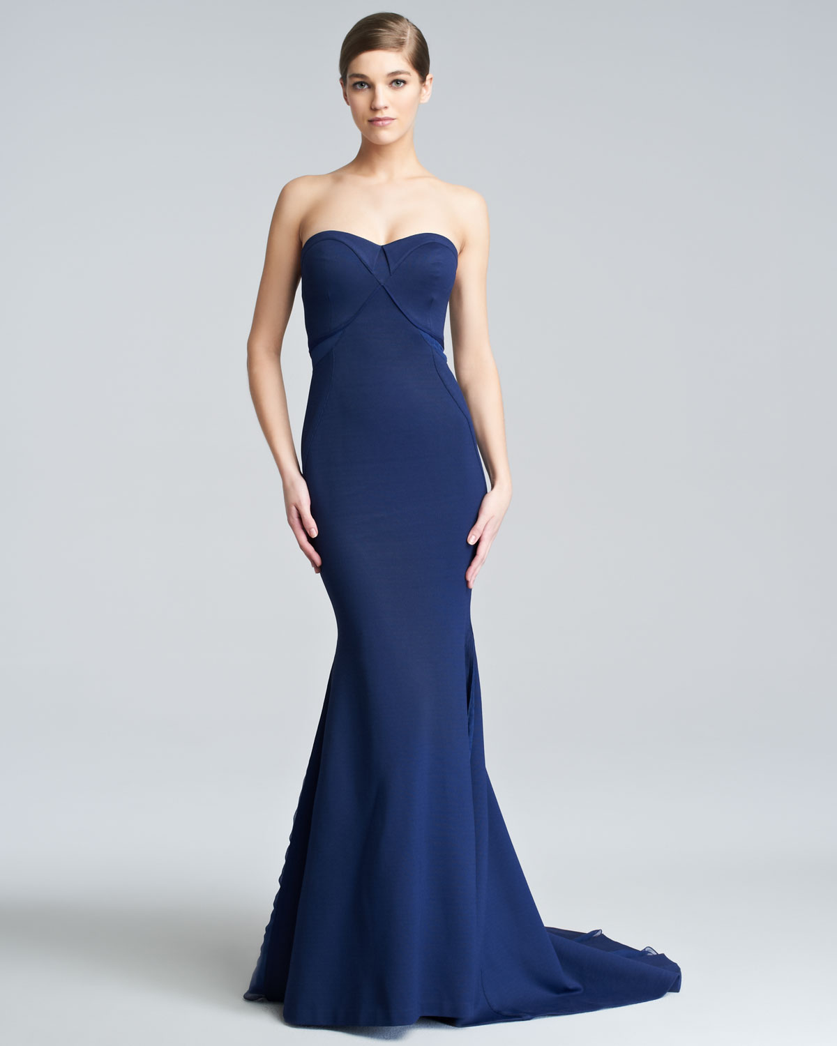 navy blue strapless gown