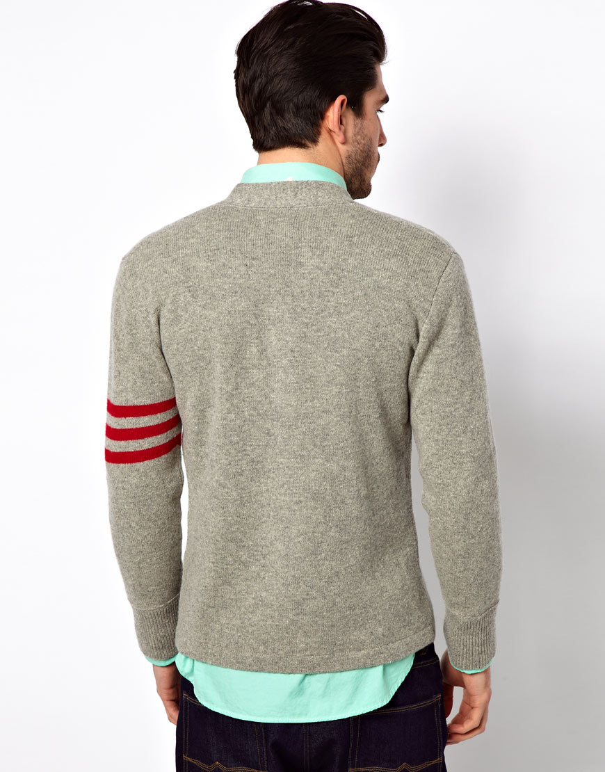 Gant Rugger Cardigan with Varsity Stripe Sleeve in Gray for Men | Lyst