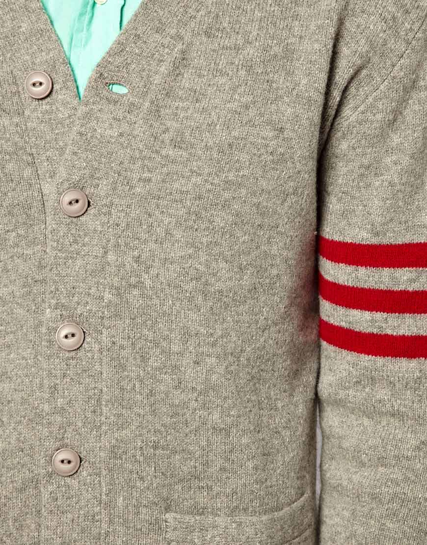 Gant Rugger Cardigan with Varsity Stripe Sleeve in Grey (Gray) for Men |  Lyst
