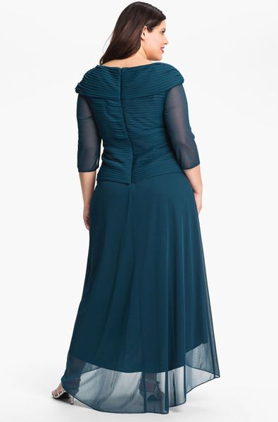 Alex Evenings Embellished Portrait Collar Gown Plus in (peacock teal ...