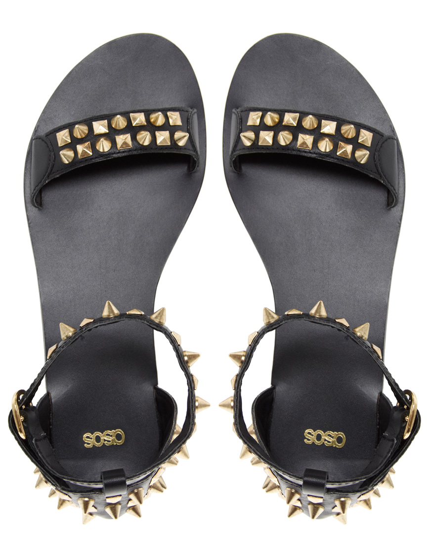 studded black sandals flat