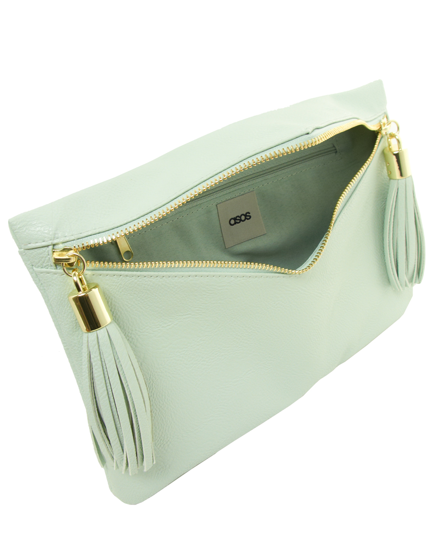 Asos Clutch Bag with Double Tassel Zip in Green Lyst