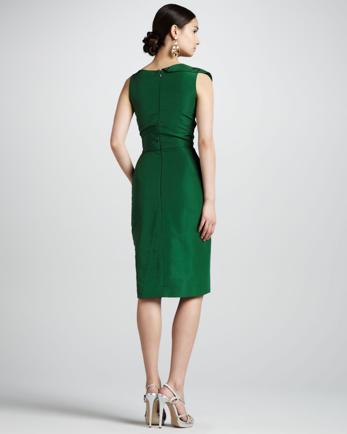 Oscar de la renta Rufflecollar Faille Dress in Green (evergreen) | Lyst