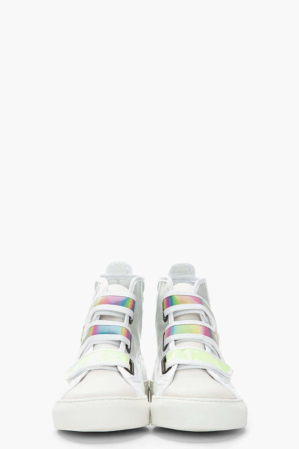 Raf Simons White Green Holographic Velcro High Top Sneakers for Men | Lyst