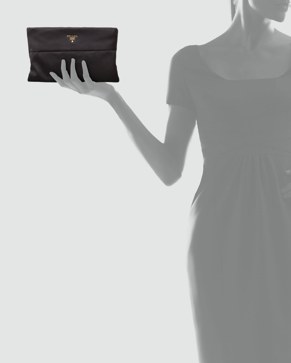 Prada Satin Clutch Bag in Black | Lyst  
