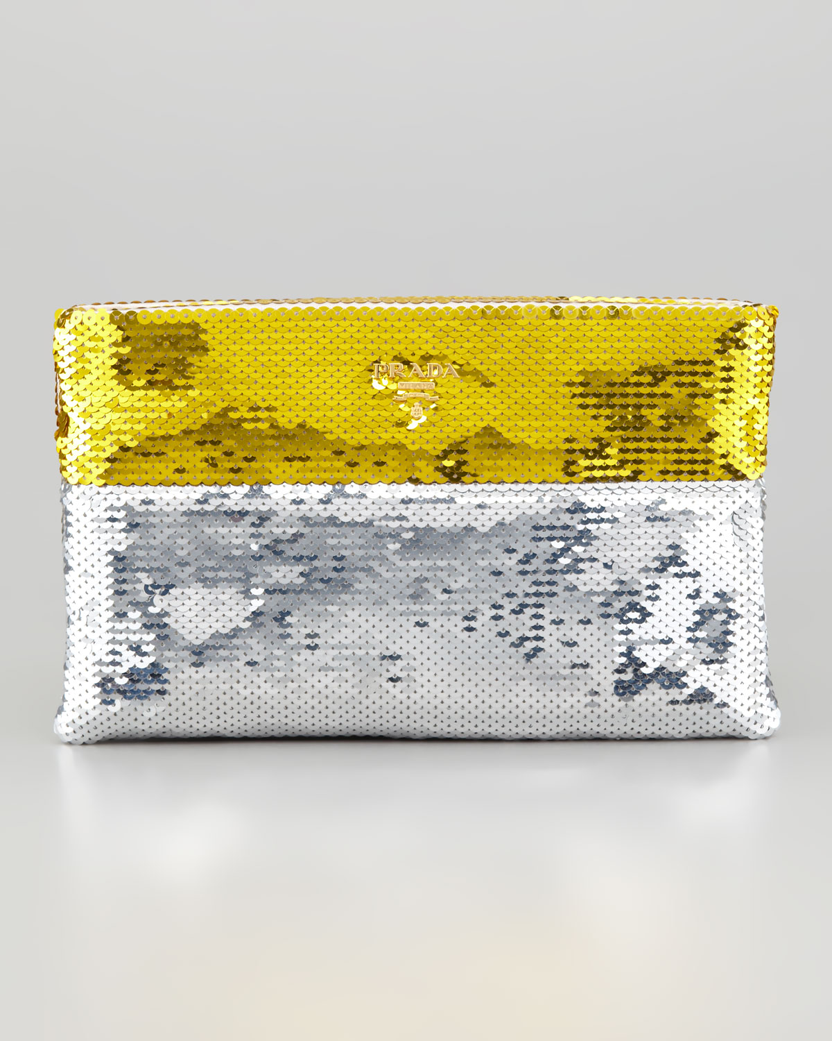 Prada Sequined Pouch Clutch in Silver (silver/gold) | Lyst  