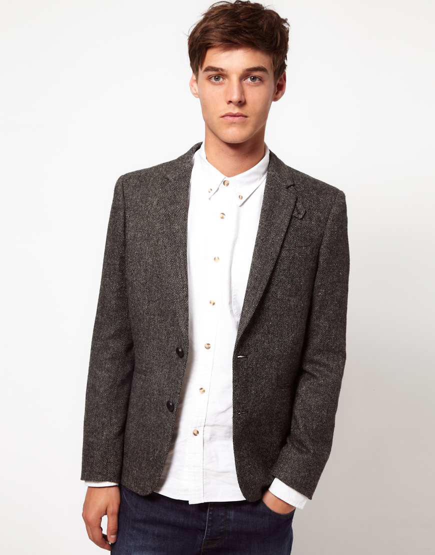 grey check tweed blazer