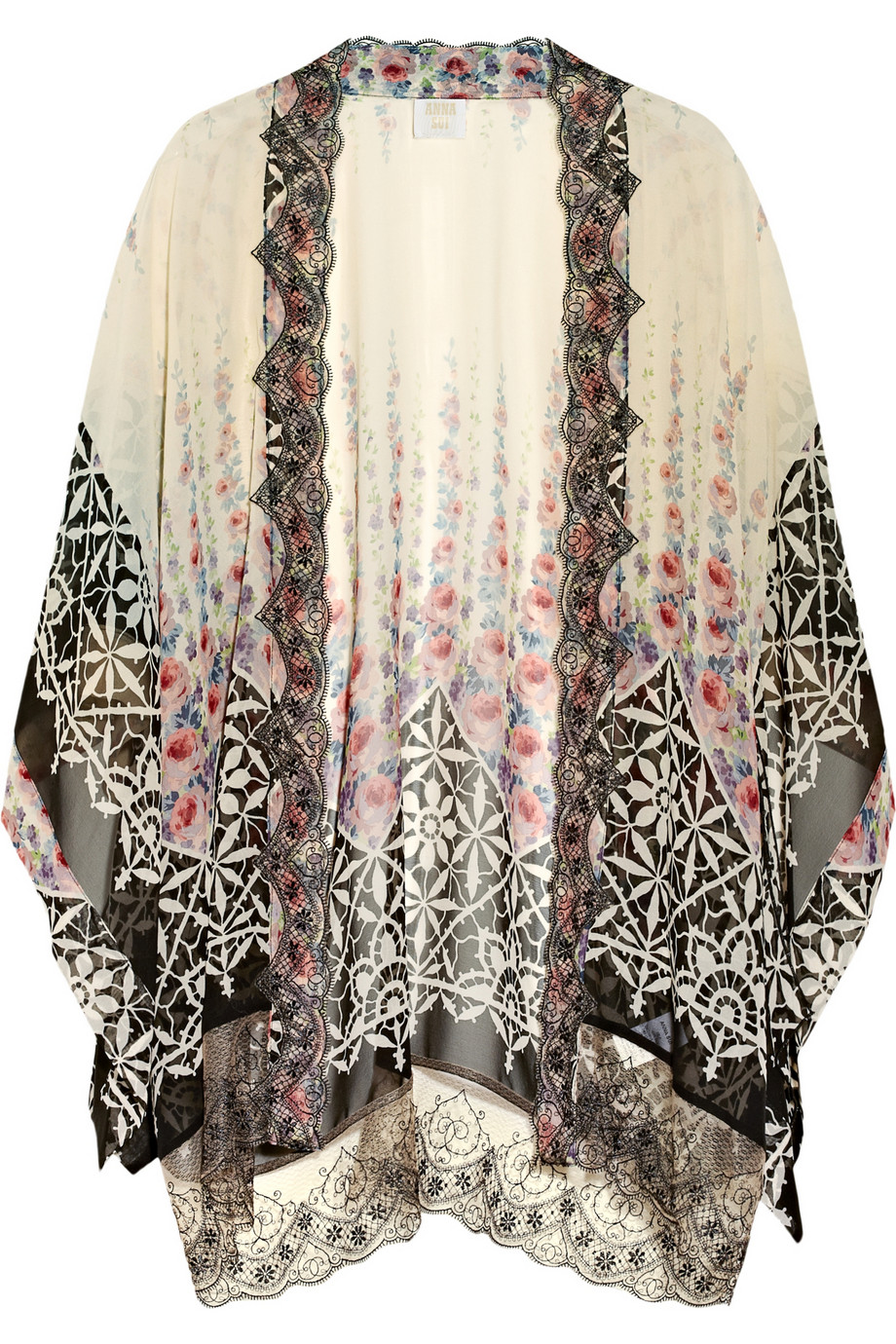Anna Sui Lace-trimmed Silk-chiffon Kimono Jacket