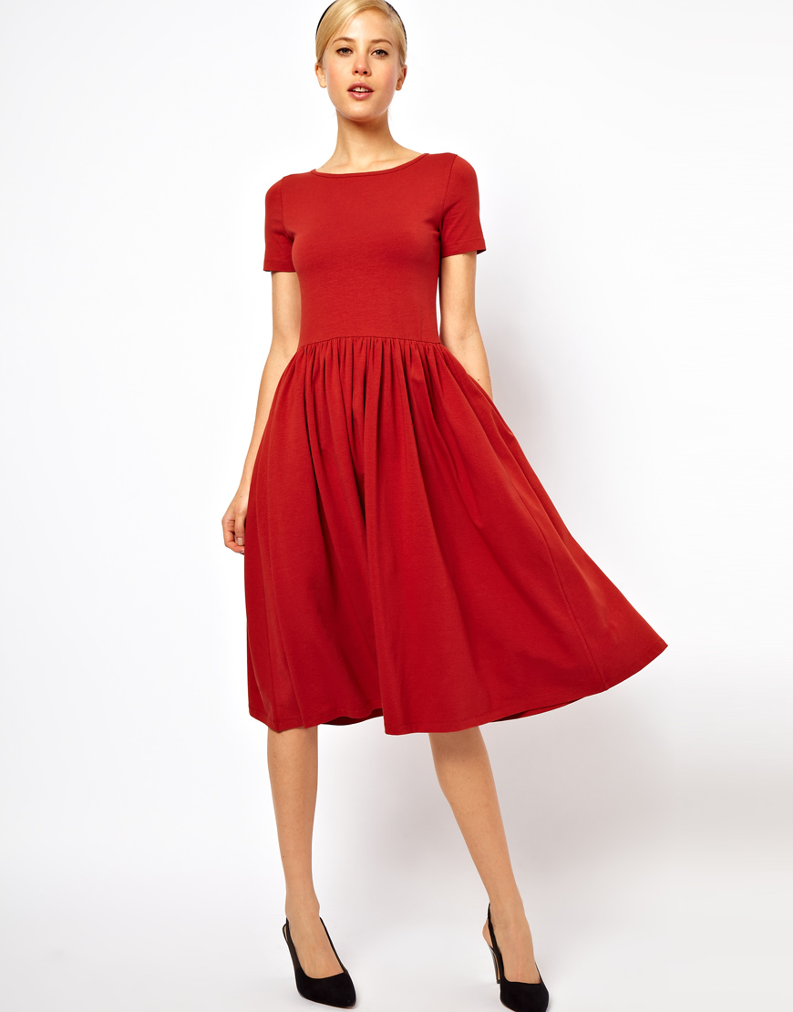 midi flare dresses with sleeves