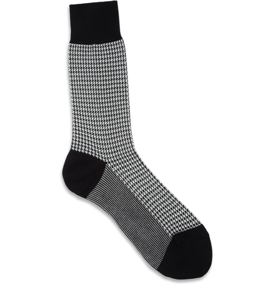 Lyst Beams Plus Houndstooth Cottonblend Socks in Black for Men