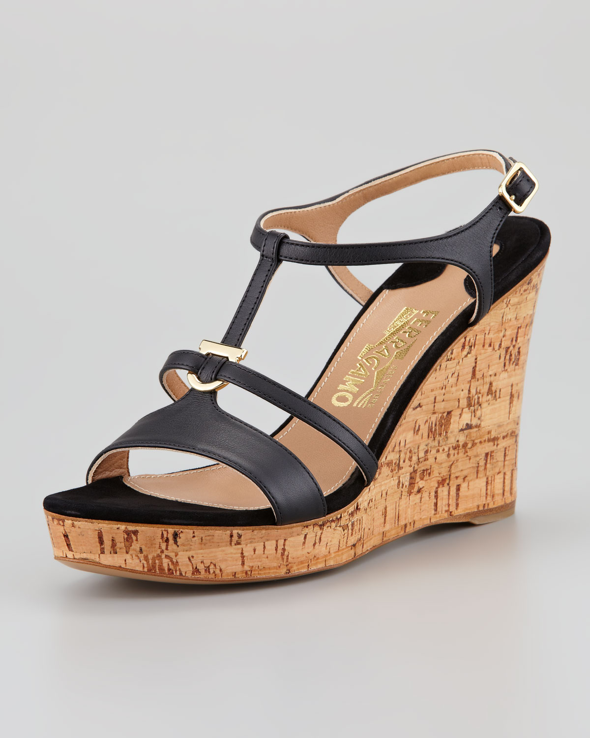 Ferragamo Savita Cork Wedge Sandal Black in Black (NERO (BLACK)) | Lyst