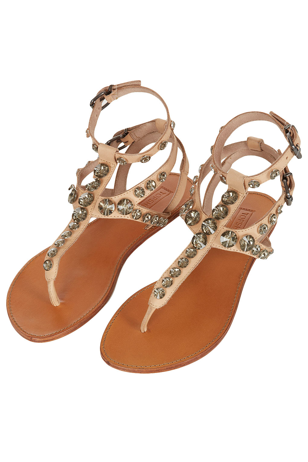Lyst - Topshop Flaunt Embellished Sandals in Brown
