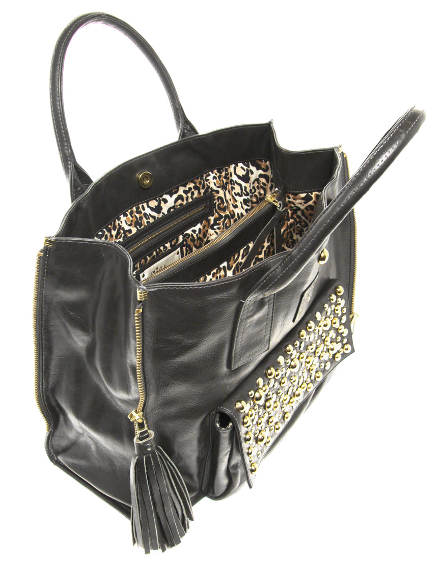 Sara Berman Studded Leather Melody Tote Bag In Metallic Lyst