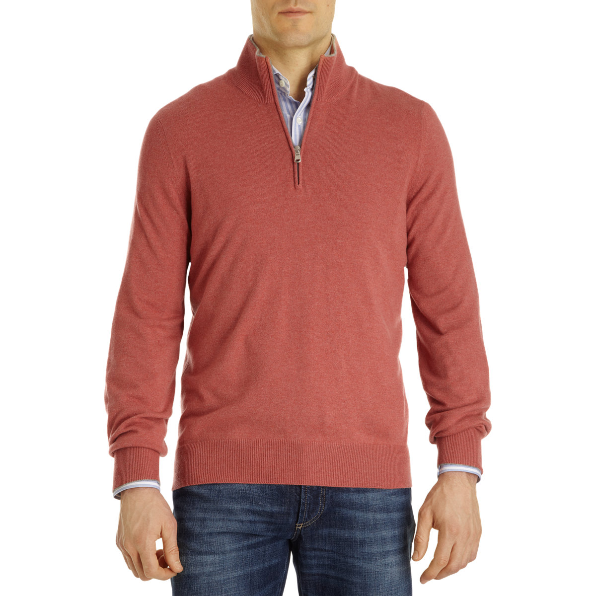 Brunello Cucinelli Cashmere Mock Neck Sweater in Red for Men (coral) | Lyst