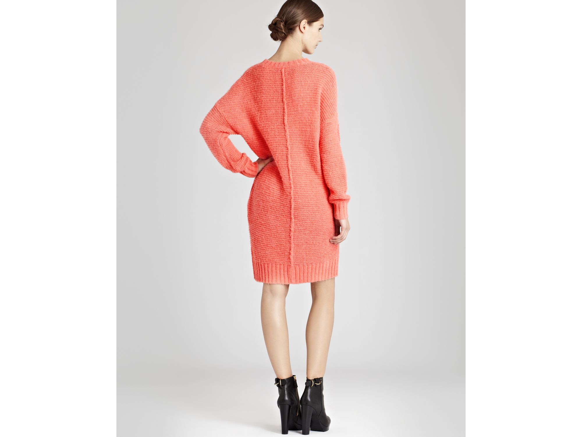 Reiss Loose Knit Dress in Coral (Pink) Lyst