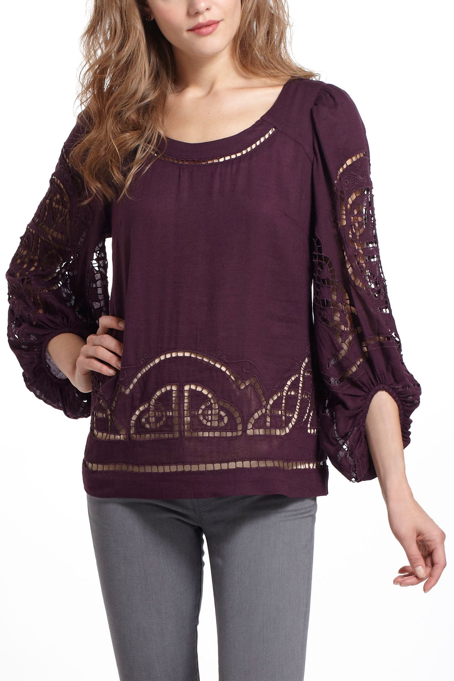 Anthropologie Eyelet Peasant Blouse in Purple Lyst