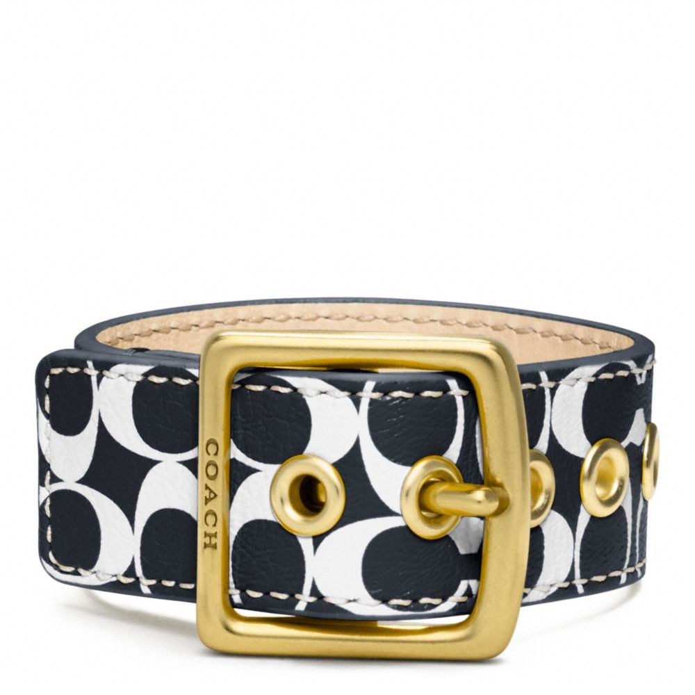 COACH Signature C Leather Buckle Bracelet in Brass/Navy (White) Lyst